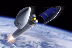 Drawing of two satellites inside the Ariane 6 fairing