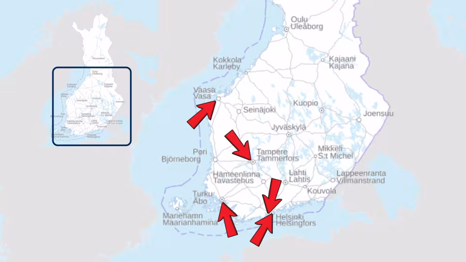 SpacEconomy partner locations on the map of Finland